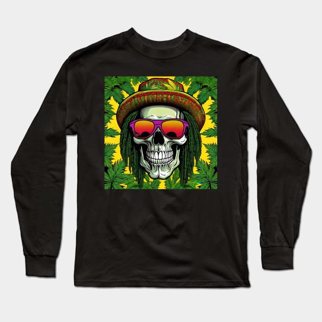 Reggae Music - Jamaican Stoner Skull 16 Long Sleeve T-Shirt by Benito Del Ray